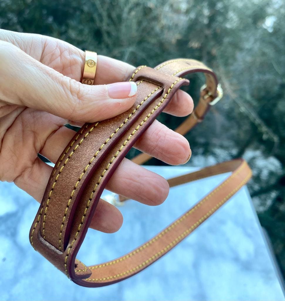 Leather pouch top with strap