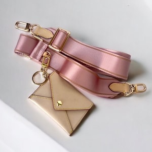 Adjustable Nylon Bag Strap + Card Holder Small Wallet ID Card Cowhide Tan Vachetta Leather Keychain Bag Charm for Designer Vintage Handbags