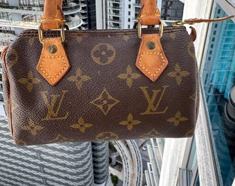 Authentic LOUIS VUITTON Mini Speedy Handbag Monogram Canvas Brown