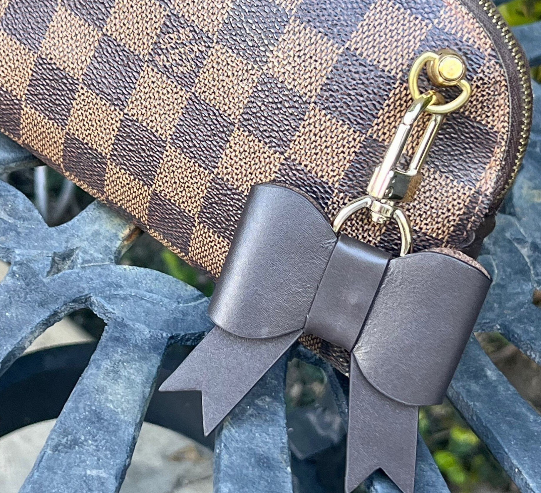 Handcrafted Vachetta Leather Bow Bag Charm Natural Vachetta 