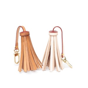 Vachetta Leather Long Tassel Bag Charm- Natural Vachetta or Tanning Honey Patina - For Pochette - Clutch- Hand Bag / Tassel- Charm