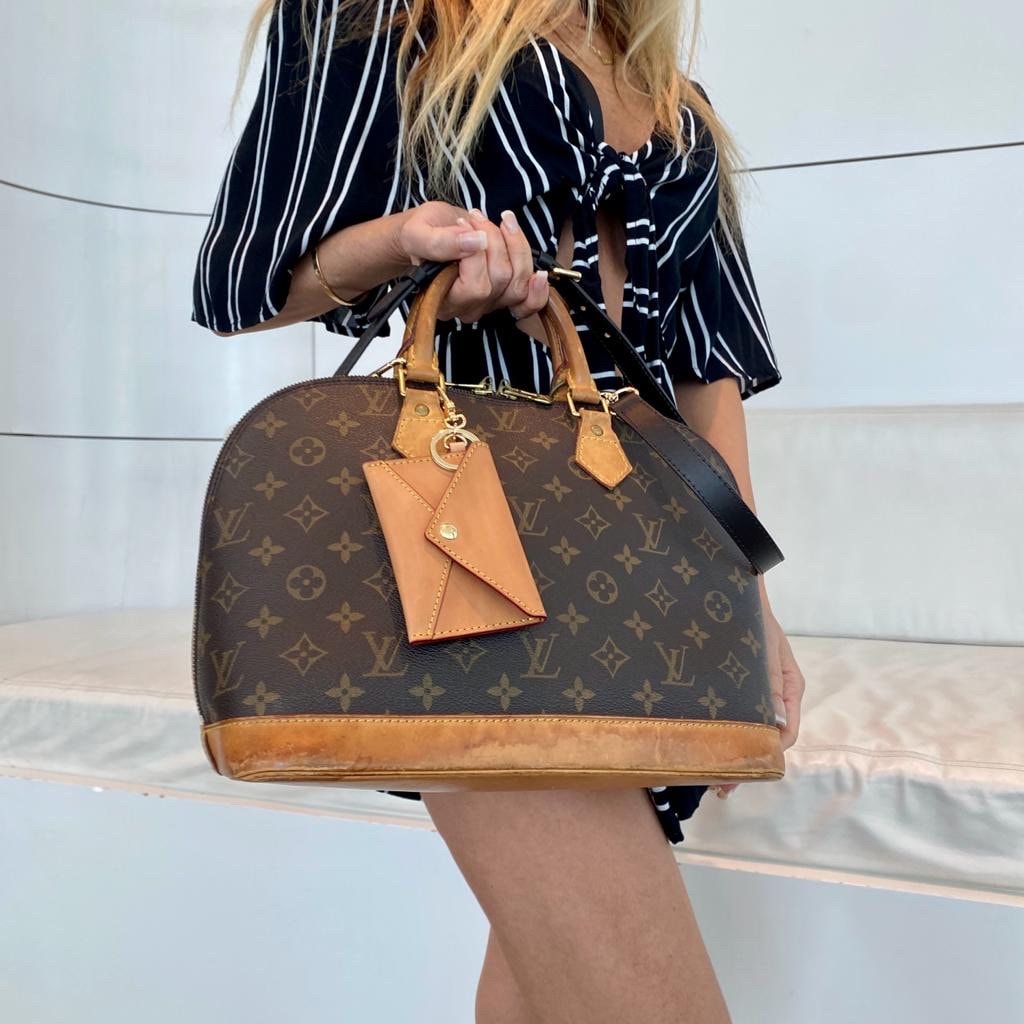 Certified Authentic LOUIS VUITTON Alma Hand Bag Vintage Monogram Logo LV  90s Purse + Handcrafted Matching Patina Strap