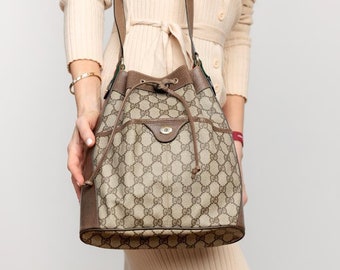 GUCCI Authentic Sherry Line Bucket Bag Rare Canvas Vintage