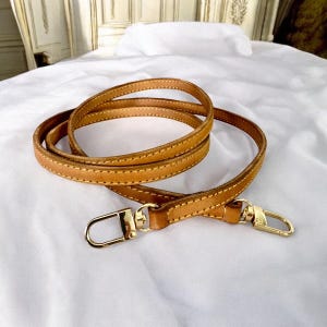 Real Vachetta Leather Crossbody Strap- Hand Painted Honey Patina.  Strap Replacement For Pochette Vintage Clutch- Brown Edges