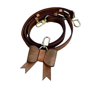 Vachetta Leather SET Adjustable Crossbody or Shoulder Strap Replacement + Bow Charm Natural Vachetta Leather or Honey Patina For MM-GM Bags