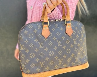 Authentic LOUIS VUITTON Alma Hand Bag Vintage Monogram Coated Canvas Brown LV Logo Purse - louis vuitton Pre owned lv Made in France