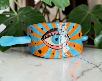 Horquilla de cerámica hecha a mano con forma de ojo divertido, accesorios para el cabello coloridos que marcan tendencia.