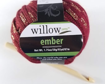 Ember by Willow Yarns, Worsted Weight Yarn, Knitting Yarn, Crochet Yarn, Metallic Yarn, Craft Yarn, Novelty Yarn, Luxury Yarn