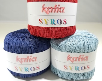 Syros Yarn by Katia, Lace Weight Yarn, Cotton Blend Yarn, Knitting Yarn, Crochet Yarn, Weaving Yarn, Craft Yarn