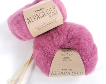 DROPS Brushed Alpaca Silk Yarn, Mohair Yarn, Worsted Weight Yarn, Knitting Yarn, Crochet Yarn