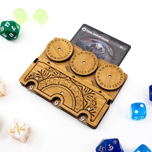 Commander EDH Command Zone Tray with Life, Commander Damage, and Life, and Cast Counter Wheels - Cherry - MTG Magic The Gathering Compatible