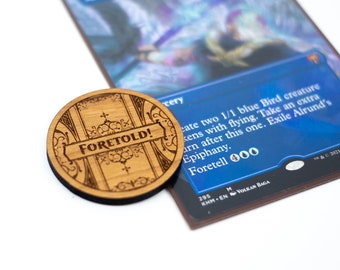 Magic The Gathering Foretell Coin -Place on your "foretold" cards till you cast them - Cherry Veneer Wood - MTG, Standard, EDH, Commander