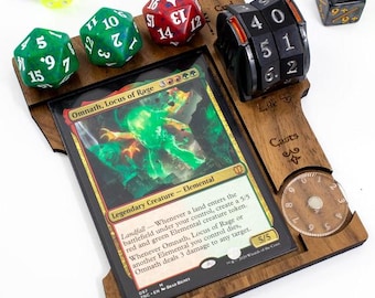 Magic Commander Tray - MTG Command Zone with Life Counter Slot - Walnut Wood Gift for Him Her - EDH Magic The Gathering Compatible