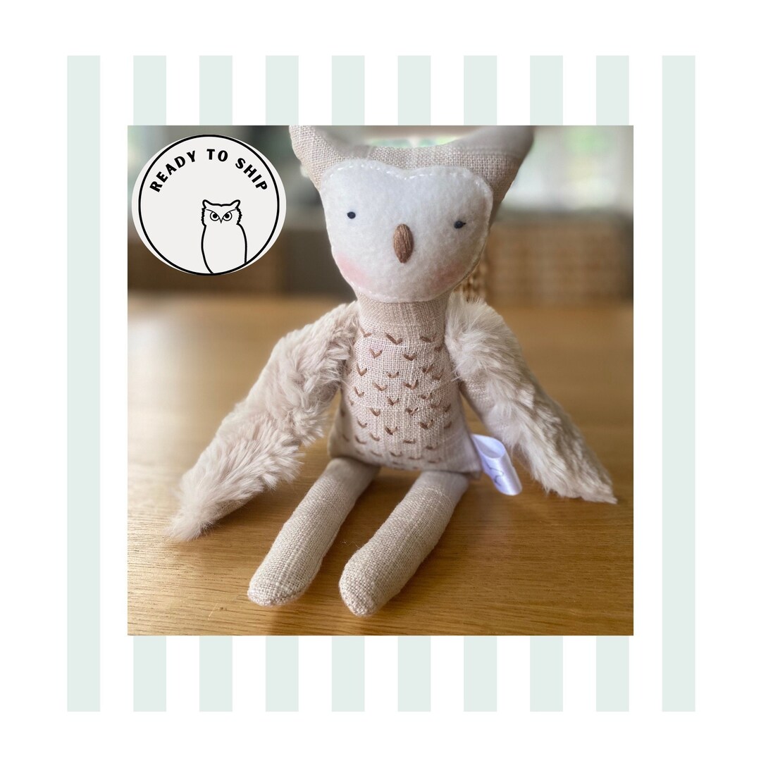 Burke, Barnyard Owl, Stuffed Animal Owl, Owl Plushie, Owl Doll, Handmade Owl Soft Toy, Linen Owl