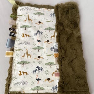 Safari Animal Lovey: Minky Elephant & Giraffe Tag Blanket