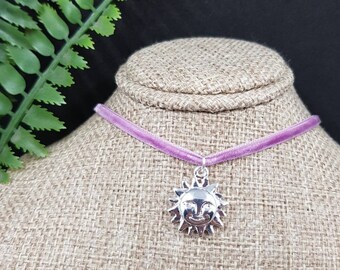 Sun Charm Velvet Choker 90s Dainty Boho Necklace with Adjustable Ribbon