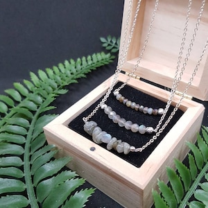 Labradorite Sterling Silver Minimal Necklace, Dainty Layer Labradorite Necklace, Delicate Gemstone Bar Jewellery, Throat Chakra Healing