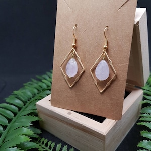 Boho Cape Amethyst Geometric Earrings: Dainty Gold Triangle Drops with Purple Gemstones