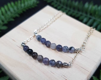 Iolite Gemstone Necklace, Something Blue Bridal Gift, Water Sapphire Crystal, Silver Bespoke Necklace, Iolite Bead Gemstone Jewellery