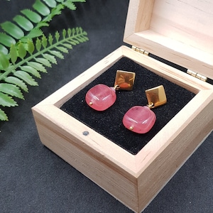 Mid Century Achat Ohrringe, Minimal Ohrstecker Rosa Achat Edelstahl Ohrringe, Geometrische Edelstein Ohrringe, Baumeln Ohrstecker, Retro Vintage