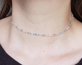 Rainbow Pastel Choker Adjustable Dainty Seed Bead Necklace Trendy Summer Colorful Jewelry Gift