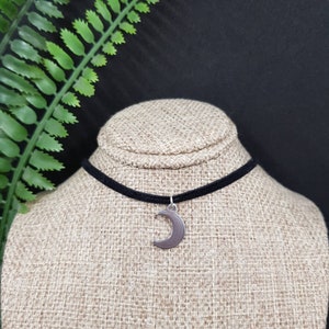 Moon choker, velvet ribbon personalised choker, celestial necklace, wiccan jewelry, crescent moon necklace, dainty layer necklace