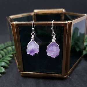 Amethyst earrings, raw amethyst nuggets, February Birthstone earrings, small minimal earrings, gifts under 20, gift for her