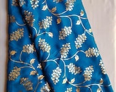 Traditional Blue Art Silk Designer Saree Floral Print Sari With Golden Plain Unstitched Blouse For Women Wear,Festive Wear,Party Wear