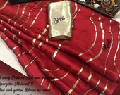 Traditional Red Art Silk Designer Saree Zig Zag Printed Sari With Golden Plain Unstitched Blouse For Women Wear,Festive Wear