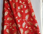 Traditional Red Art Silk Designer Saree Floral Print Sari With Golden Plain Unstitched Blouse For Women Wear,Festive Wear,Party Wear