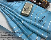 Traditional Sky Blue Art Silk Designer Saree Zig Zag Printed Sari With Golden Plain Unstitched Blouse For Women Wear,Festive Wear