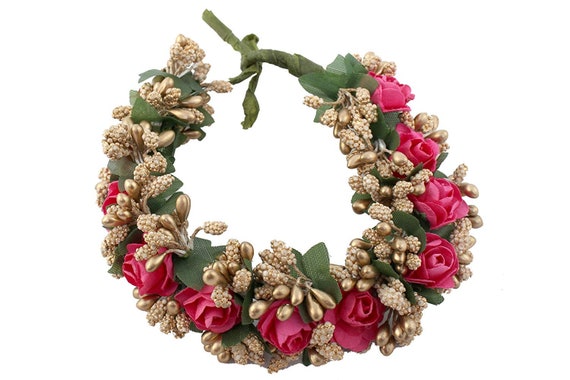 New Indian Hair Accessories Golden Pink Gajra Bun Juda Etsy