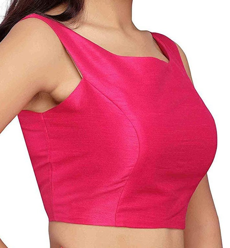 Traditional Pink Raw Art Silk New Indian Designer Readymade Off Shoulder Blouse For Women Wedding Party Wear Choli Top Tunic SariBlouse