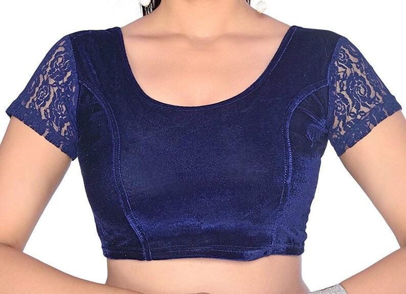 Blue Art Silk Solid Pattern Short Sleeve Non-Padded Blouse Indian Designer Stitched Readymade Blouse For Women Party Wear Top Tunic Choli