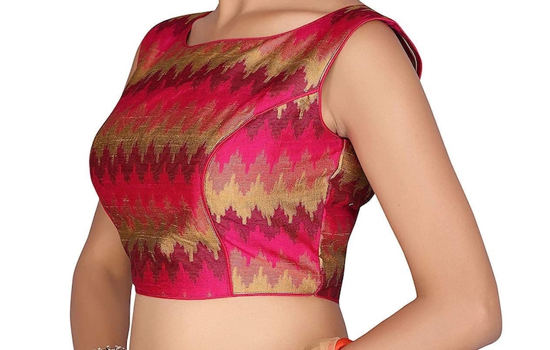 Pink Banaras Brocade Art Silk New Designer Stitched Readymade Blouse Saree Choli Top Tunic Sari Blouse For Bridal Wedding Wear Blouse