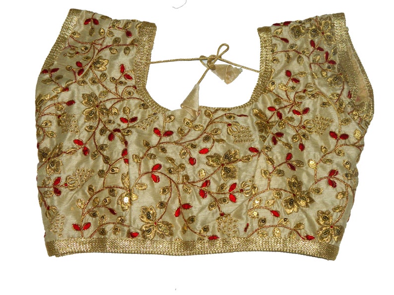 Indian Beige Art Silk Floral Design New Designer Readymade Blouse Saree Choli Top Tunic Sari Blouse For Women Wedding Wear Party Wear Blouse