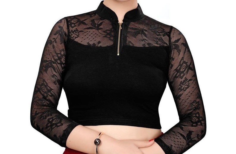 Stitched Designer Blouse Black Stretchable Fabric Readymade Saree Blouse Choli Top Tunic For Women Party wear,Daily Wear,Casual Wear