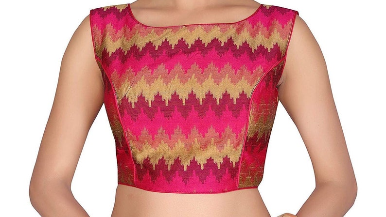 Pink Banaras Brocade Art Silk New Designer Stitched Readymade Blouse Saree Choli Top Tunic Sari Blouse For Bridal Wedding Wear Blouse