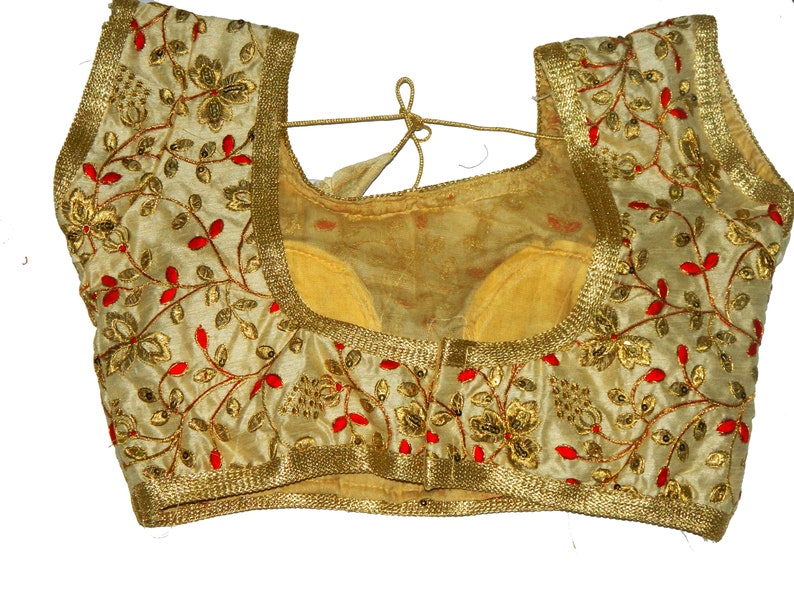 Indian Beige Art Silk Floral Design New Designer Readymade Blouse Saree Choli Top Tunic Sari Blouse For Women Wedding Wear Party Wear Blouse