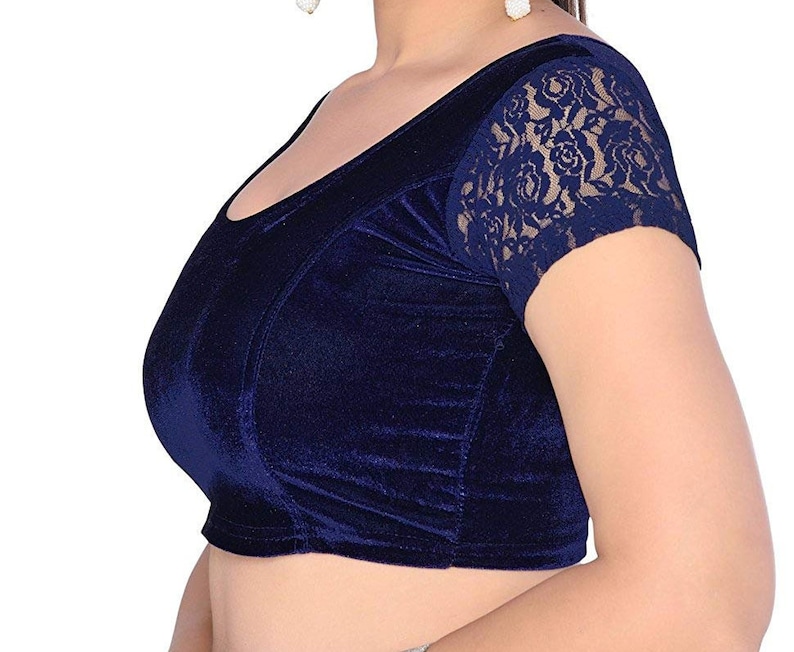 Blue Art Silk Solid Pattern Short Sleeve Non-Padded Blouse Indian Designer Stitched Readymade Blouse For Women Party Wear Top Tunic Choli