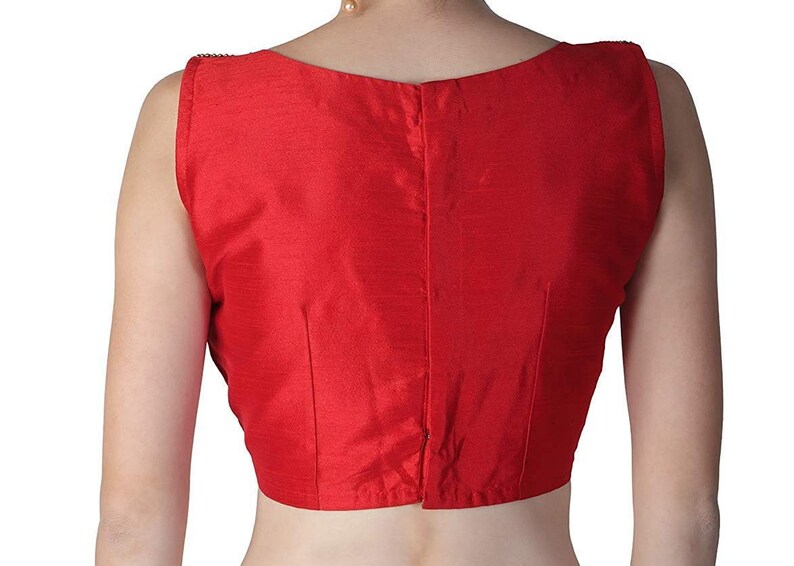 Red Raw Art Silk Jhumka Bead Embroidered Work Sleeveless New Indian Designer Readymade Blouse For Women Party Wear Choli Top Tunic Sari