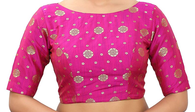 Pink Banaras Brocade Art Silk New Designer Stitched Readymade Blouse Saree Choli Top Tunic Sari Blouse For Bridal Wedding Wear Blouse