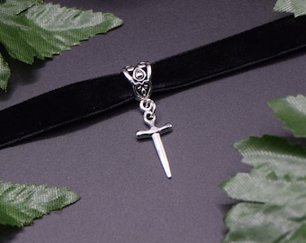 Choker MINI SCHWERT || Chokerkette Schwertkette Schwertanhänger Schwertcharm Hexenschmuck Kriegerin Mittelaltermarkt Larp Gothicschmuck Samt