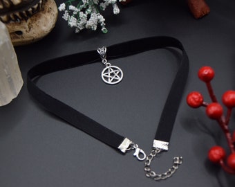 Choker PENTAGRAM || Necklace Wicca Wiccan Witch Witchy Witch Gothic Gothicjewelry Festival Medieval Larp Magic Magical Velvet Hexagram