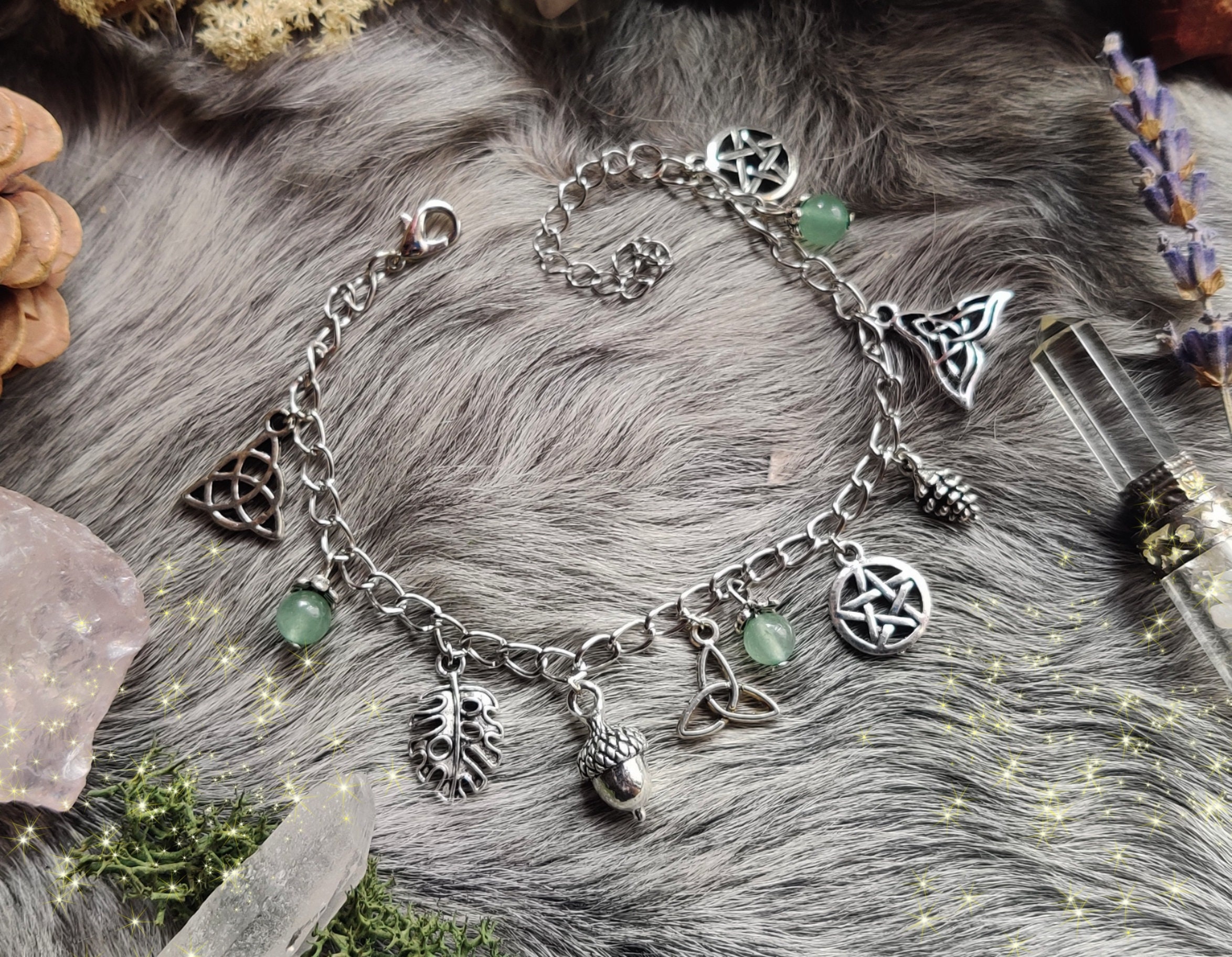Wicca Bracelet. Witch Charm Bracelet. Wiccan Bracelet. Witch Bracelet.  Pagan Jewelry. Wiccan Jewelry. Silver Bracelet. Handmade Jewelry. 