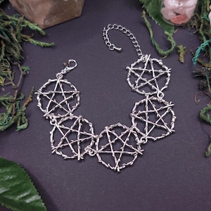 Pentagram Armband Zilver Gotisch Cadeau Vriendin Verjaardag Hekserij Gotische Sieraden Heks Larp Heks Wicca Middeleeuwen Sjamaan Strega Tak