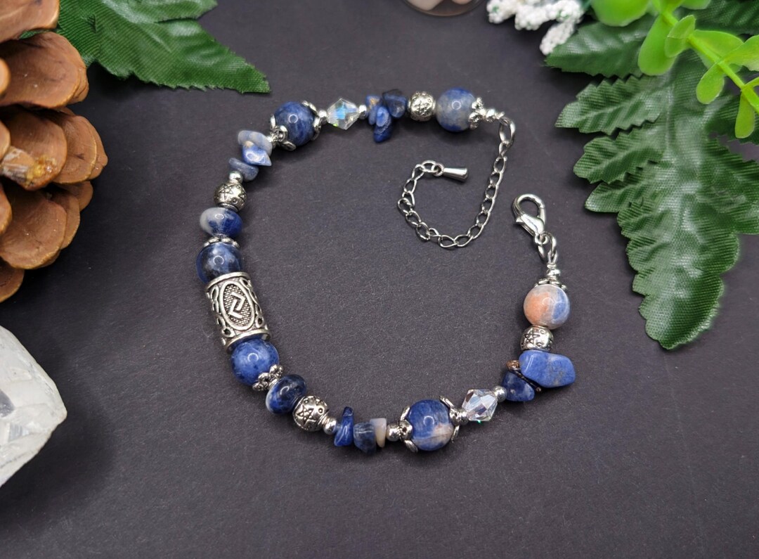 Rune Bracelet Beads Sodalite Valentine's Day Gift Girlfriend Rune Jera ...
