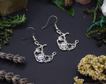 Holographic Moon Earrings, Crescent Moon Gift for Girlfriend, Gothic Gift for Birthday, Witchy Witch, Medieval LARP, Mystical, Pagangoth, Goth