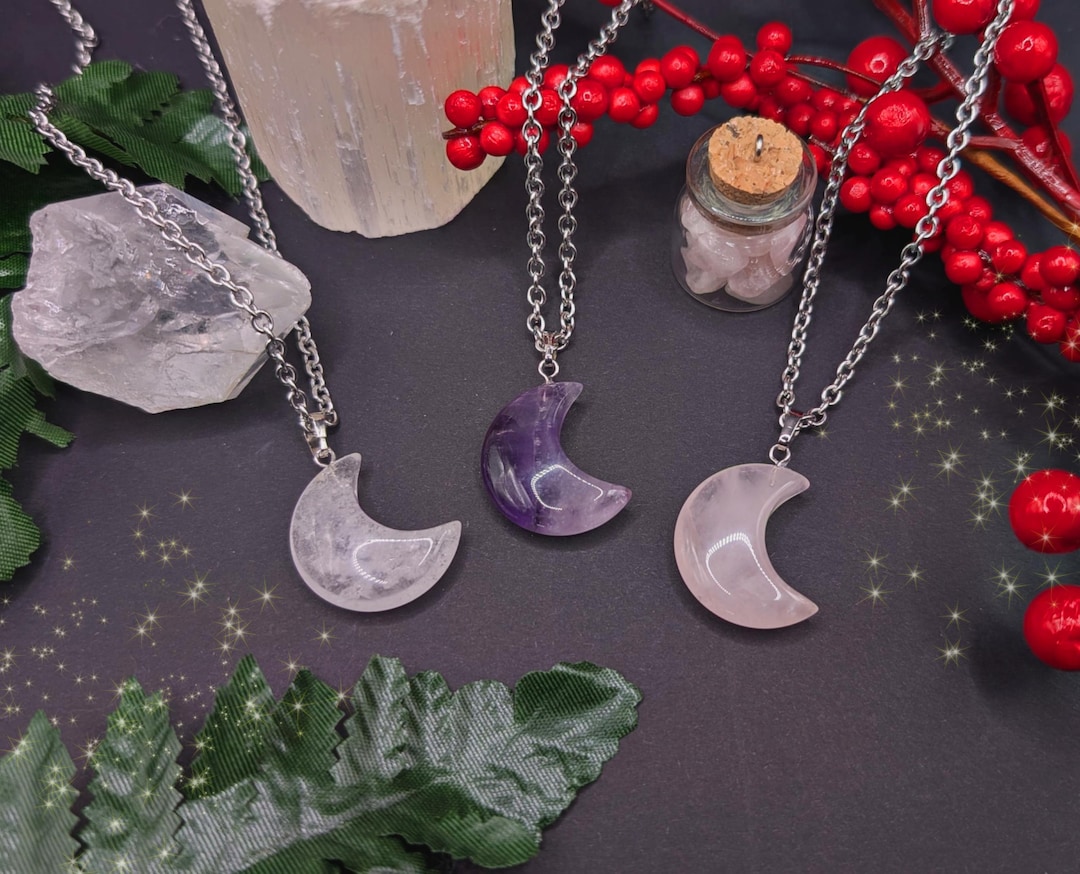 Larp Roses Necklace CRYSTAL MOON || Stainless Steel Chain Stainless Steel Jewelry ...