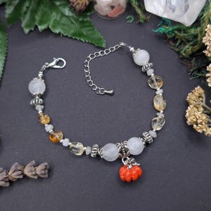 Bracelet Pumpkin Halloween Jewelry Spooky Girlfriend Birthday Gift Rock Crystal Citrine Witchy Wicca Witch Gothic Jewelry Pearl Bracelet Magic